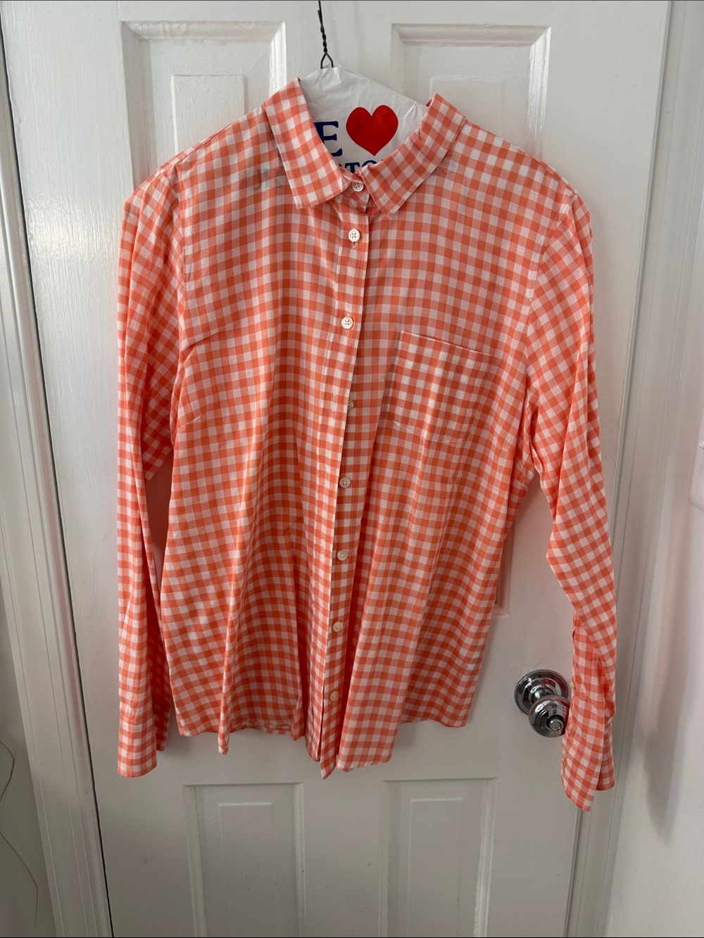 J. Crew women’s orange and White Gingham Button-Up Blouse